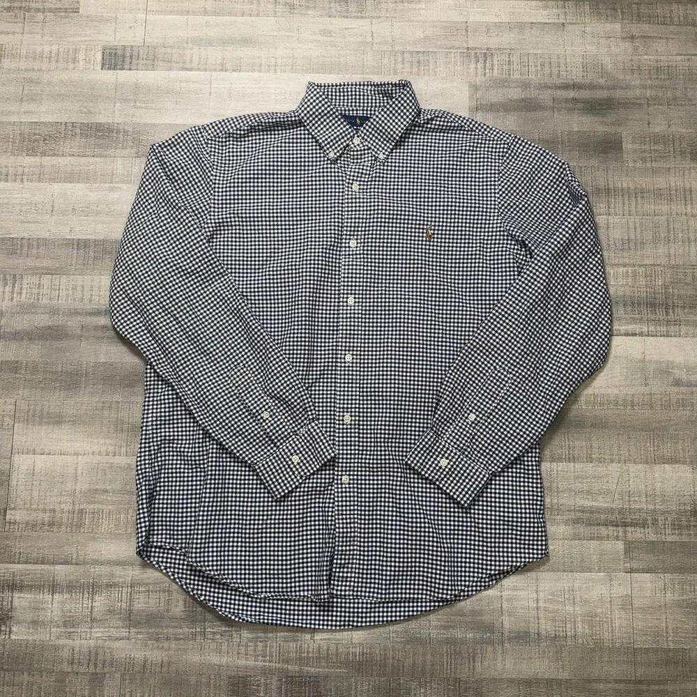 POLO RALPH LAUREN XL Black Checked Gingham Oxford Cotton LS Shirt Classic Fit